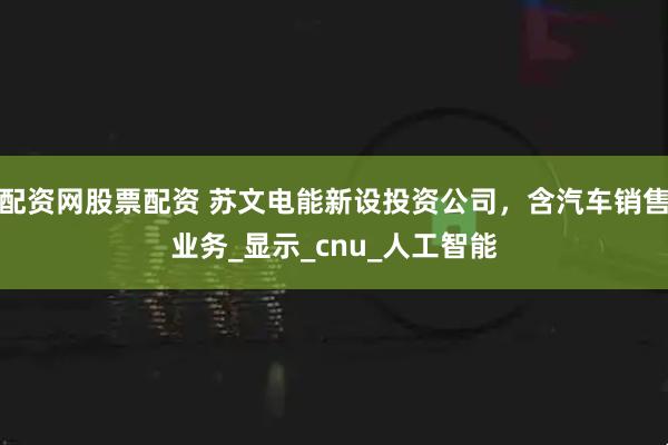 配资网股票配资 苏文电能新设投资公司，含汽车销售业务_显示_cnu_人工智能